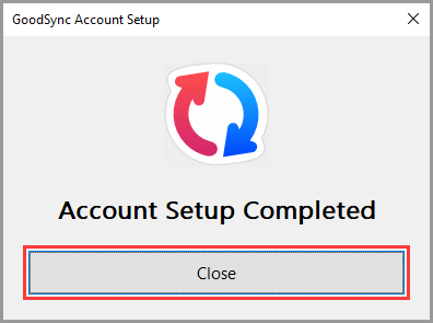 GoodSync Windows 賬戶設置完成確認