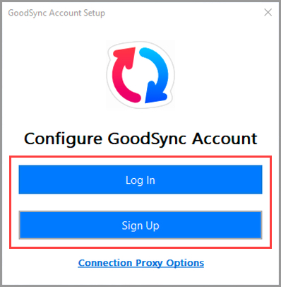 GoodSync Account Setup 選擇登入或新建