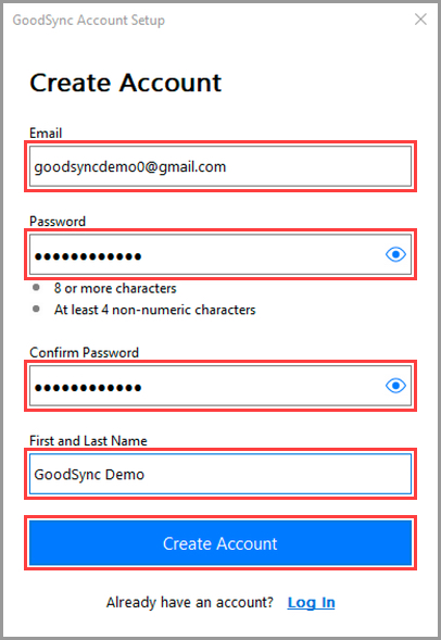 在 Windows 創建新 GoodSync 賬戶