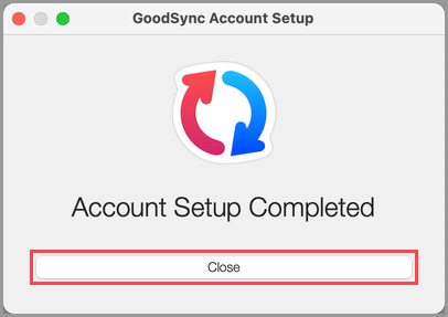 GoodSync Mac 賬戶設置完成