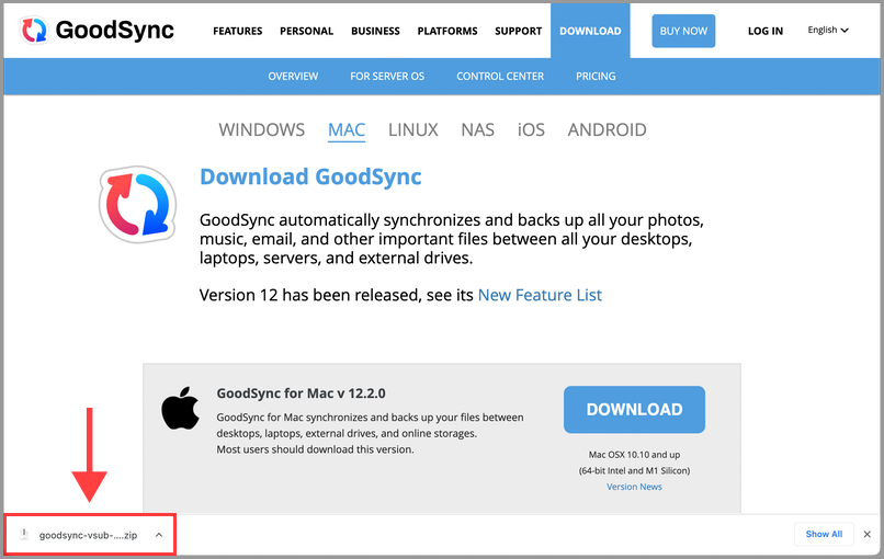 運行 GoodSync Mac 安裝包