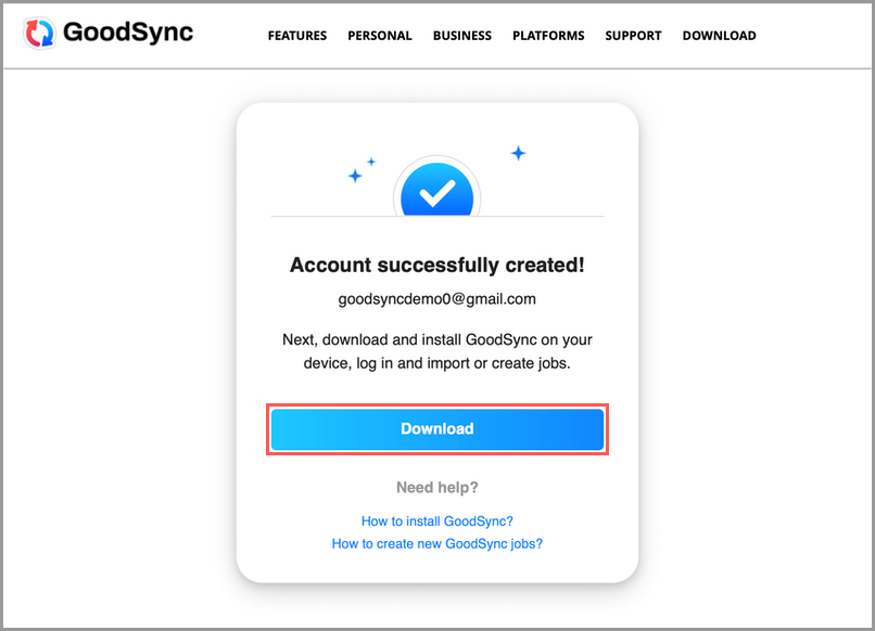 Web 創建賬戶成功確認頁