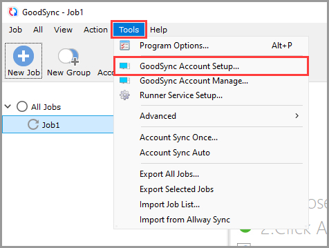 Windows 客戶端 Account Setup 菜單