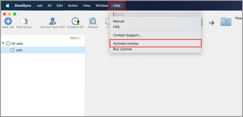 Mac Help 菜單選擇 Activate License