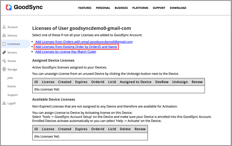 點擊從訂單添加 License