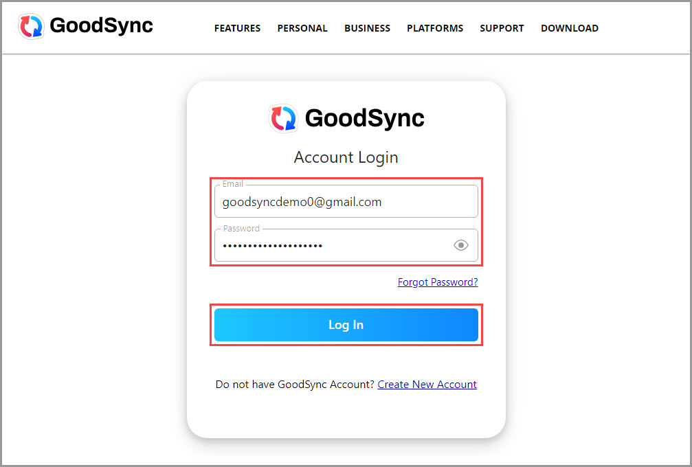 登入 GoodSync Account