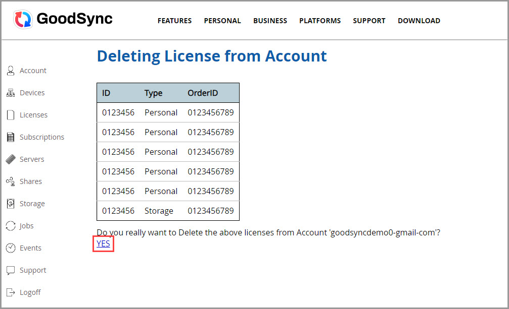 確認刪除 License