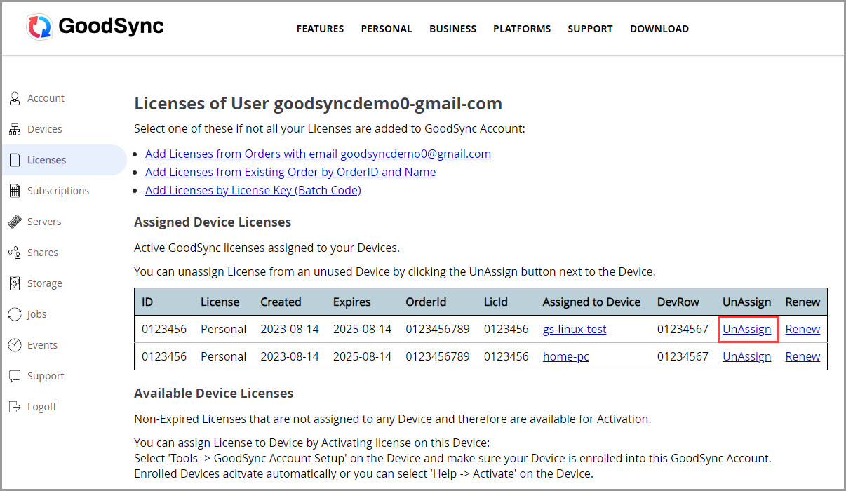 為設備取消 License 分配