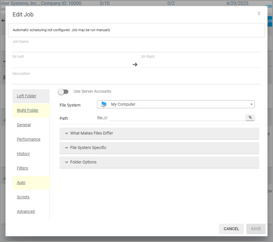 Control Center Job 編輯對話框