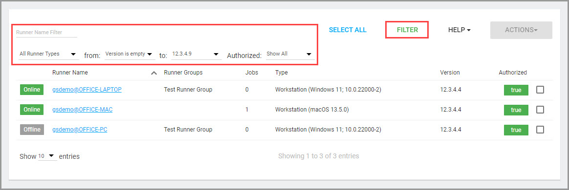 Control Center Job Runners 篩選器