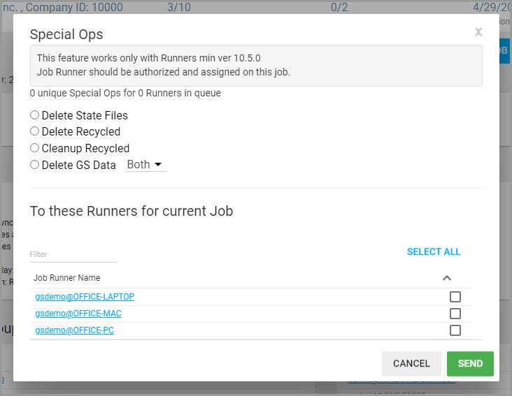 Control Center Job 特殊操作窗口